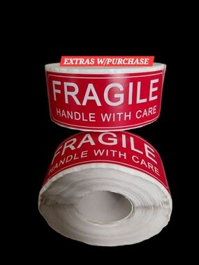 500ct. FRAGILE STICKERS 1"H x 3"W - Bonus 3 Random Polymailers